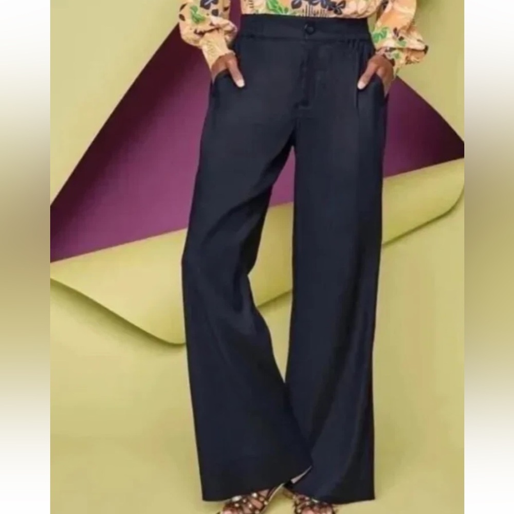 Cabi Linen Spandex Stretch Blend Finale Navy Trousers Pants Pockets #6425 - Picture 2 of 16